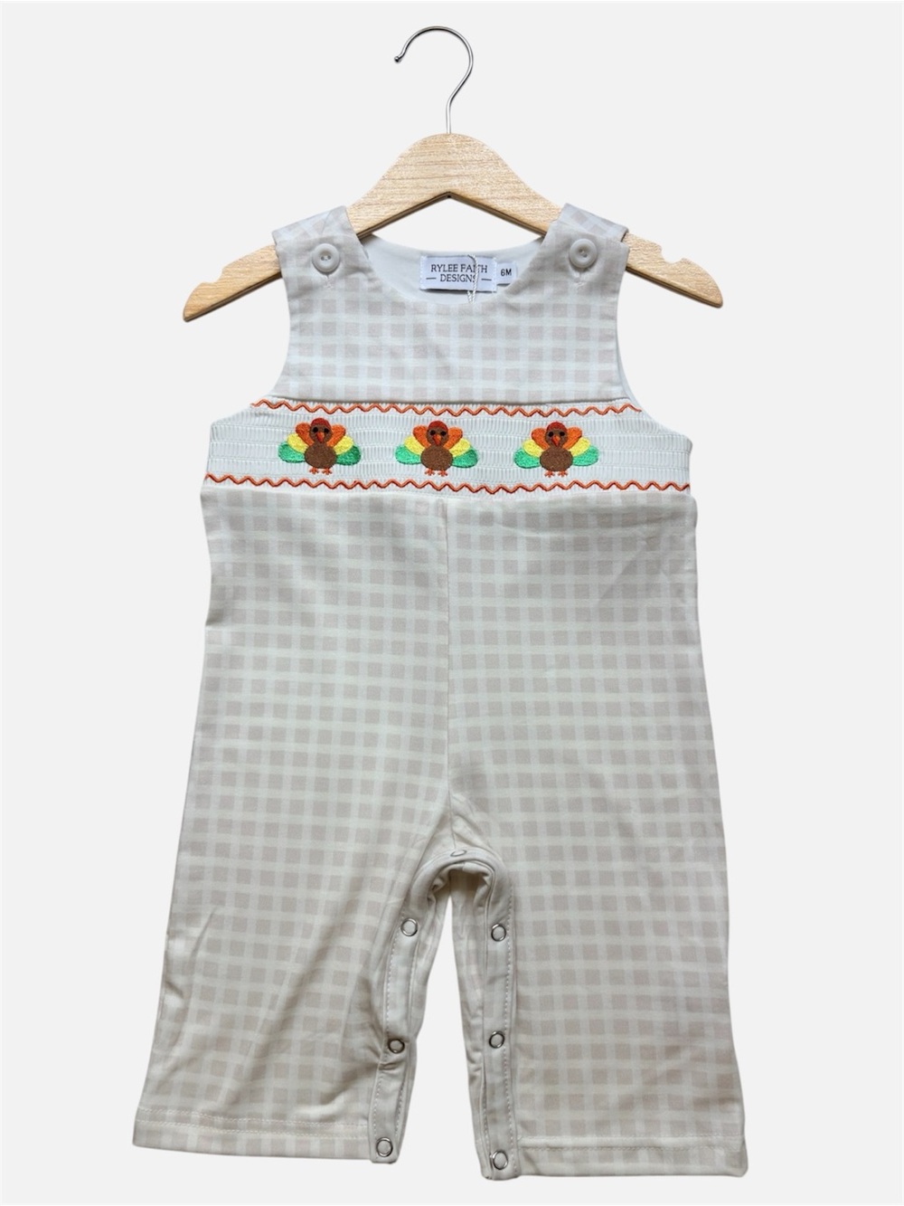 Rylee Faith Fall/ Thanksgiving Smocked Turkey Embroidered Romper